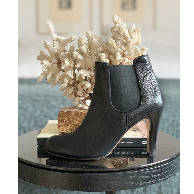 Black chelsea boots, black ankle boots, heel boots, women leather ankle boots, Boots made in Italy, Designed in Paris, Nicolas image 3