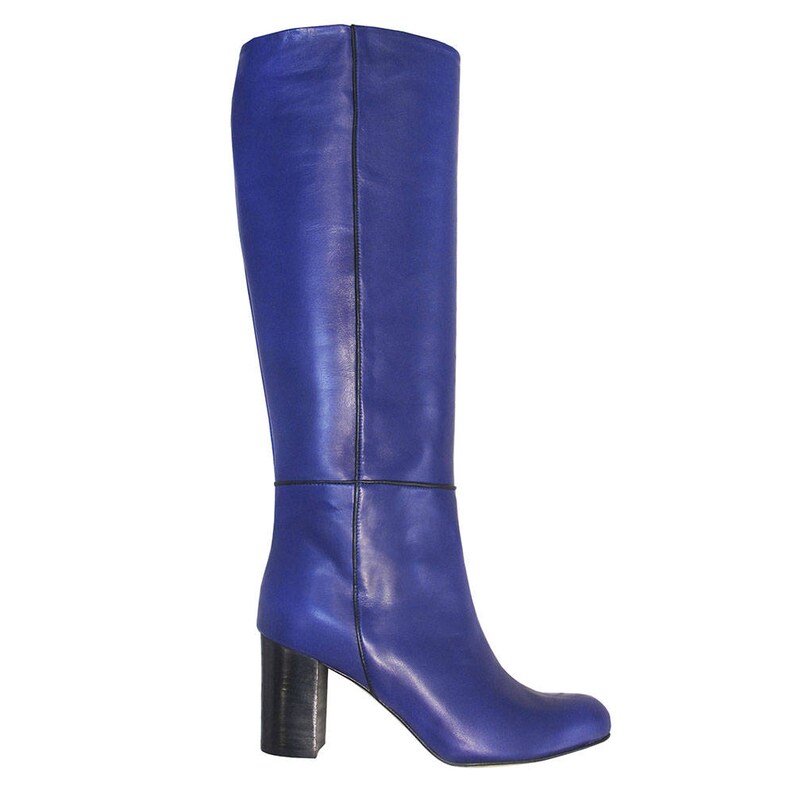 Indigo Blue Leather Knee High Boots Women Violet High Boots - Etsy