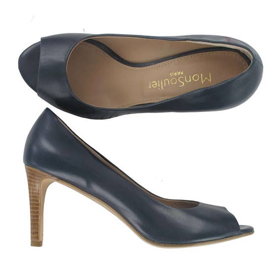 Blauwe leren pumps met open teen Blauwe lederen sandaal - Etsy Nederland