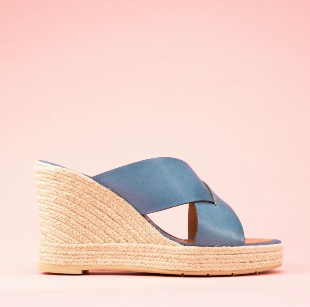 mule sandal 95 blue quilted waxed leather