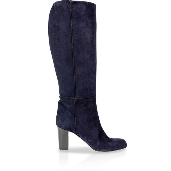 navy suede long boots