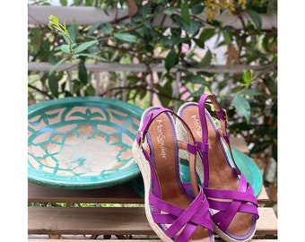 Purple leather wedge espadrilles, violet leather espadrilles wedge sandal, purple women wedge sandals, heel wedge sandal