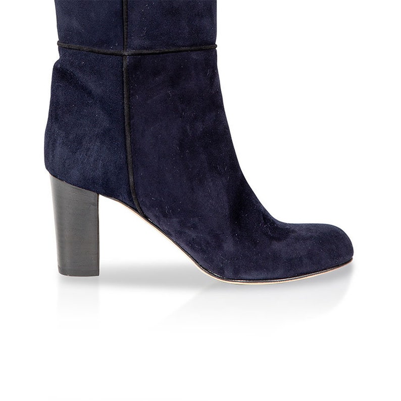 thigh high blue suede boots
