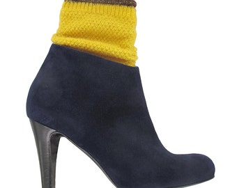 Navy suede ankle boots, Navy blue ankle boots, Women leather boots, Navy ankle boots, shoes from Italy, Blue boots,  Mia