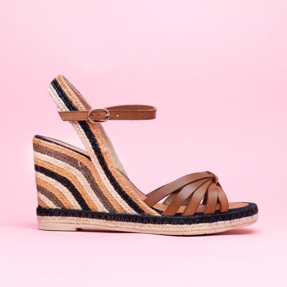 Alpargatas cuña mujer piel beige Sandalias cuerda cuña, sandalias