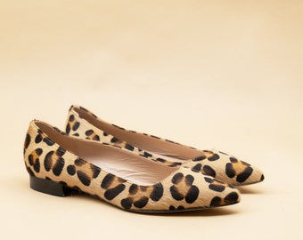 Ballerines pointues cuir leopard, ballerine femme cuir marron, ballerine pointe cuir, ballerine bout pointu , ballerine cuir Italie