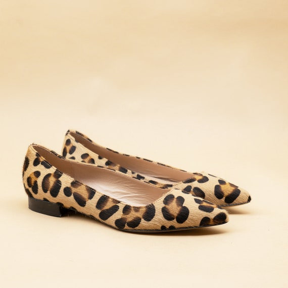 Pointy Toe Leather Flats, Leopard Pointy Ballerina, Pointed Toe