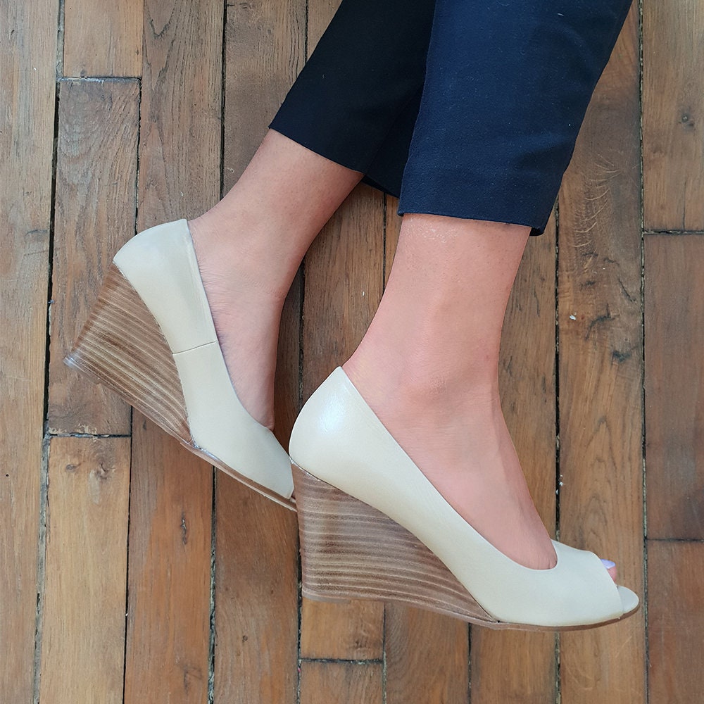 beige wedge pumps