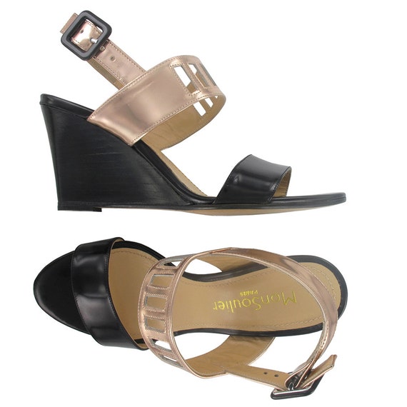 black leather wedges