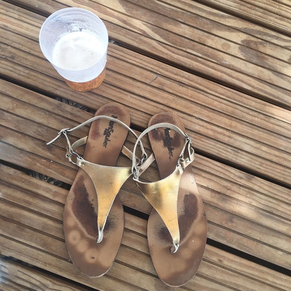 gold leather flat sandals