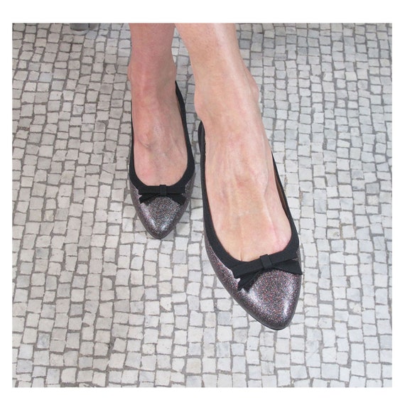 silver leather flat shoes