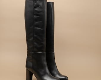 Dark green leather knee high boots, women green high boots, Forest green leather boot, High boots, Women leather boots, Winter high boots