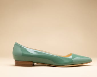 Green patent pointy leather flats, Green leather pointy ballerina, Pointed toe flats, green pointy ballet flat shoes, flats, Jules