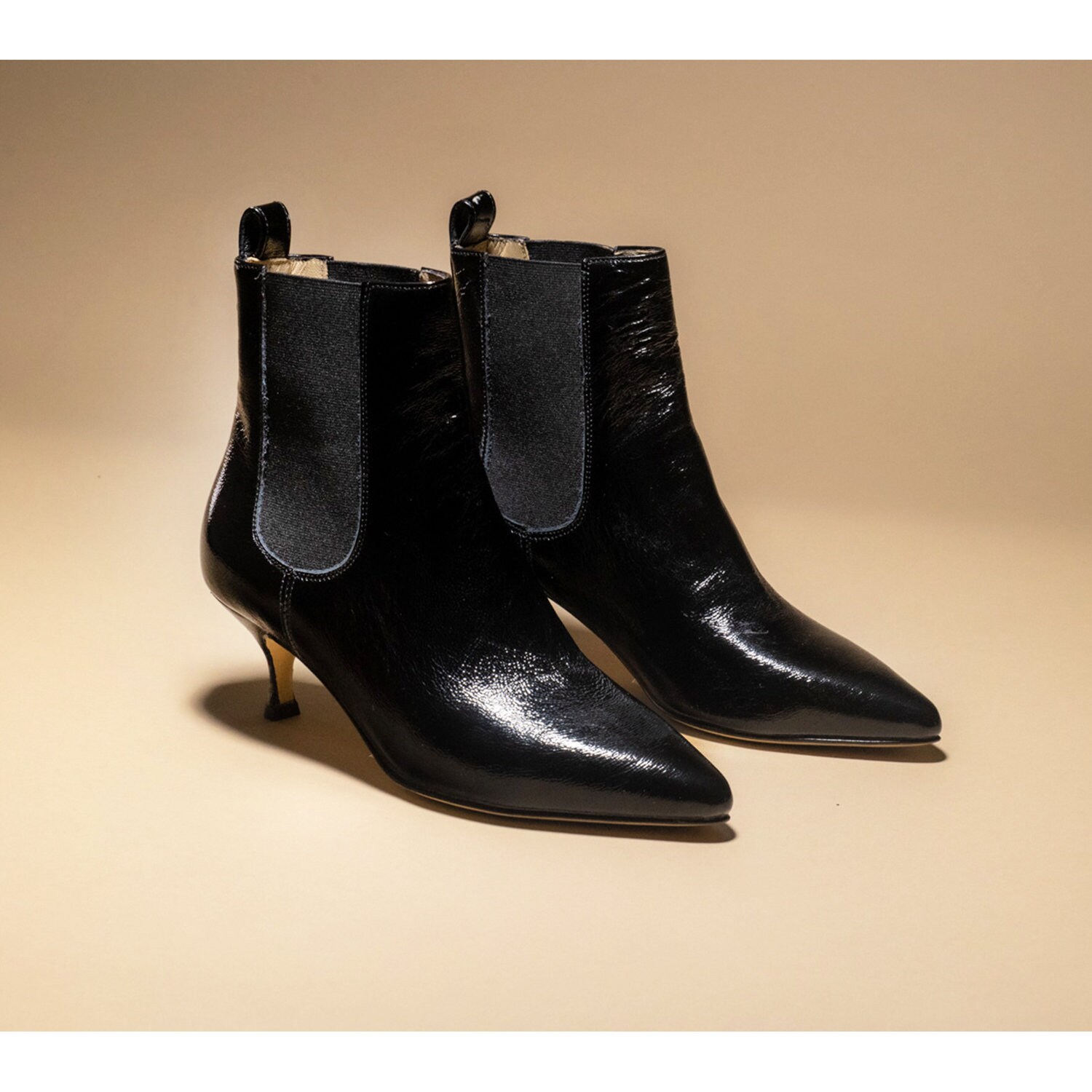 Pointy Woman Chelsea Boots, Black Patent Pointy Boots, Low Heel Ankle ...