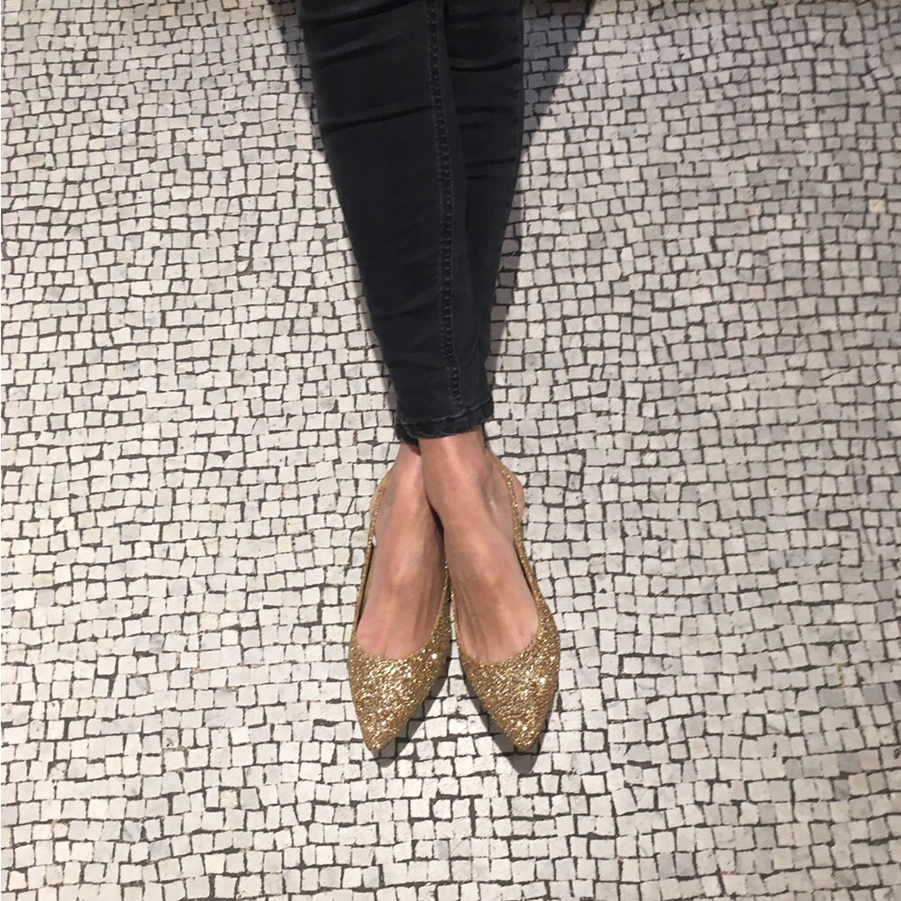 Gold Glitter Pointy Kitten Heel Pump, Gold Kitten Heel Slingback