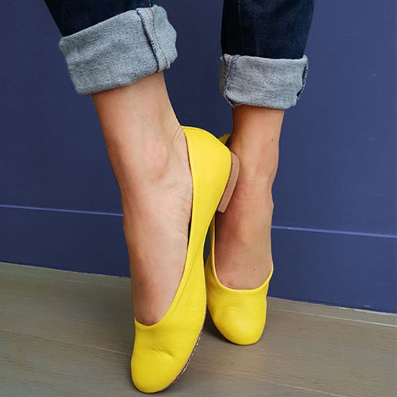 Yellow leather ballet flats yellow 