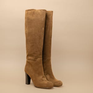 Dark brown suede knee high boots, women chocolate brown knee high boots, Brown leather high boots, Women leather booties, Winter high boots