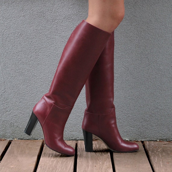 burgundy high boots