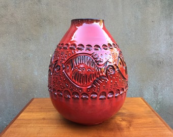 Alvino Bagni Rote Fisch Vase: Mid-Century Italienische Keramik