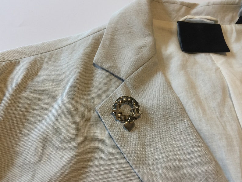 anchor and heart 1930s Norwegian so called solje hope and love silver brooch Faith 830 silver circle with dangling silver cross