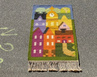 Swedish flat weave tapestry / wall hanging rug by Ingegerd Silow, Scandinavian interior decor from the mid twentieth century