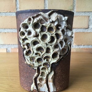 Brutalist Vase: 1960s Danish Bohemian Art Pottery, Tree Pattern