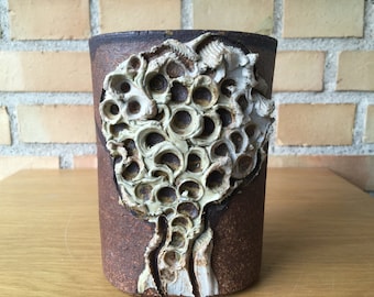 Brutalist Vase: 1960s Danish Bohemian Art Pottery, Tree Pattern