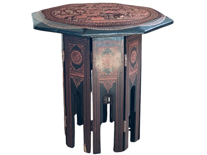 Small Octagonal Burmese Chai Table (myanmar). Lacquer Work. City Life ...