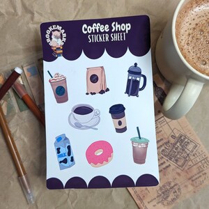 Coffee Shop Sticker Sheet: Waterproof Vinyl Stickers for Journaling