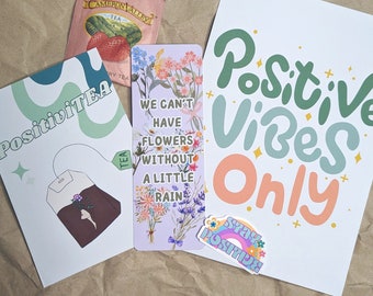 Positivity Inspirational Gift Set | Gifts for her or him | Feel Good Gifts | Tea set | Positivitea | Stickers | Bookmarks | Posters