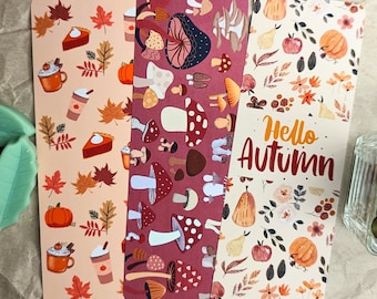 Autumn Bookmark Set, Mushrooms, Pumpkins and Cosy Cottagecore Designs