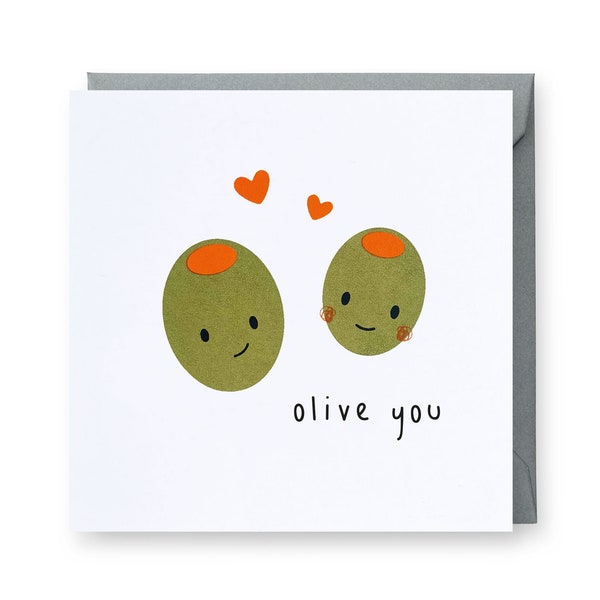 Olive You Card, Love Card, Anniversary Card, Funny Anniversary Card, Birthday Card, Olive Card, Valentines Card, Punny Food Card