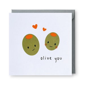 Olive You Card, Love Card, Anniversary Card, Funny Anniversary Card, Birthday Card, Olive Card, Valentines Card, Punny Food Card