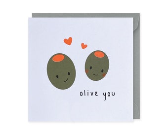 Olive You Card, Love Card, Anniversary Card, Funny Anniversary Card, Birthday Card, Olive Card, Valentines Card, Punny Food Card