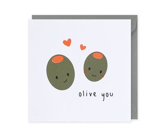 Olive You Card, Love Card, Anniversary Card, Funny Anniversary Card, Birthday Card, Olive Card, Valentines Card, Punny Food Card