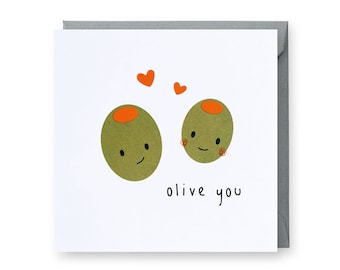 Olive You Card, Love Card, Anniversary Card, Funny Anniversary Card, Birthday Card, Olive Card, Valentines Card, Punny Food Card