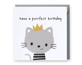 Purrfect Birthday Card, Cat Birthday Card, Punny Cat Birthday Card, Funny Birthday Card, Cute Cat Birthday Card, Have a Purrfect Birthday