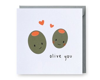 Olive You Card, Love Card, Anniversary Card, Funny Anniversary Card, Birthday Card, Olive Card, Valentines Card, Punny Food Card