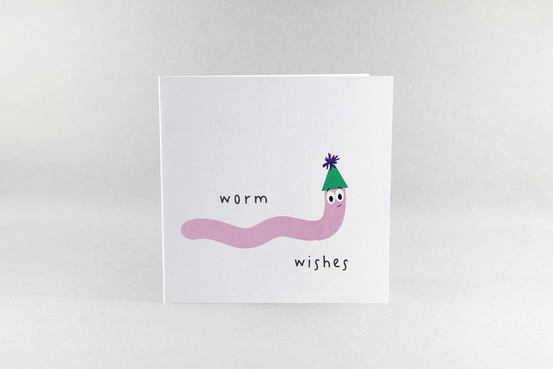 Worm Wishes Worm Card Birthday Card Greeting Card Punny Etsy UK
