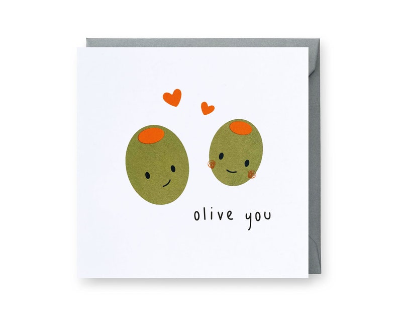 Olive You Card, Love Card, Anniversary Card, Funny Anniversary Card, Birthday Card, Olive Card, Valentines Card, Punny Food Card image 1