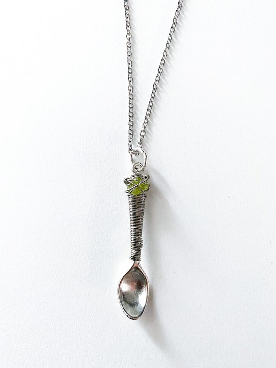Stone Wire Wrap Spoon Pendant Necklace