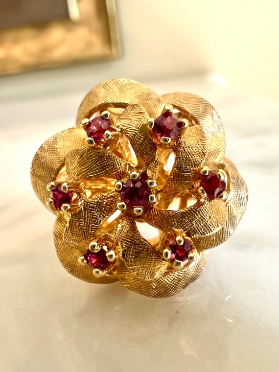 Vintage Ruby Ribbon Cocktail Ring 14K Solid Gold