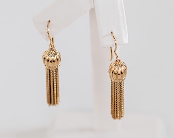 18K Yellow Gold Tassel Earrings-Victorian Era- GIA Appraisal Included
