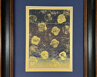 Framed Original Monotype Art: Layered Ombre with Gold Accents