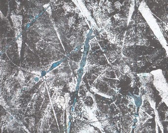 Handmade Monotype Print: Abstract Acrylic Ink, 5x7 Matted Art