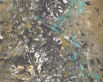 Abstract Monoprint Art: Layered Acrylic Painting with Vegetation Textures (8x10 inches)