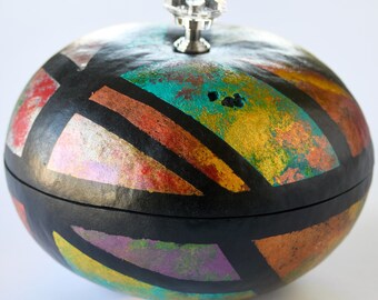 Handmade Art Gourd Box: Metallic Luminous Cannonball Design