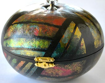 Handmade Art Gourd Hinged Box: Luminous Metallic Home Decor