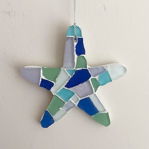 Sea Glass Starfish Mosaic Ornament: Beach House Wall Hanging