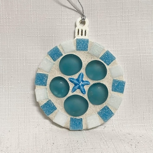 Nautical Mosaic Glass Tile Hanging: Coastal Starfish Decor